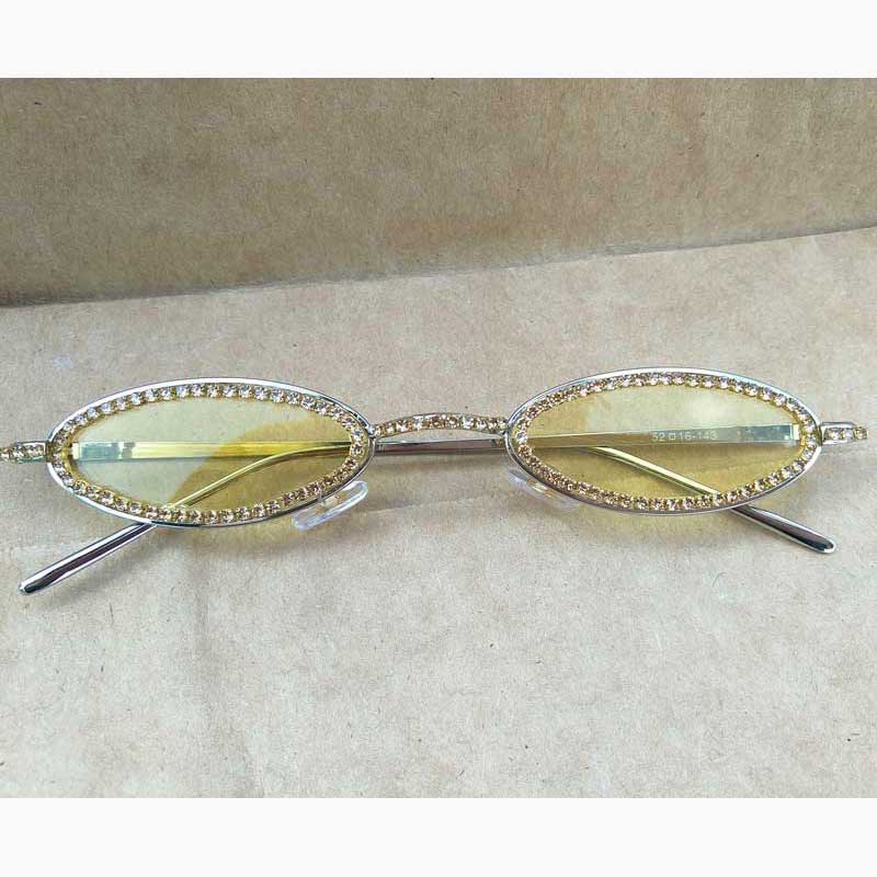 Vintage Diamond Sunglasses Oval Glasses Women Small Retro Hip Hop Glasses Retro Sunglass  Female Eyewear