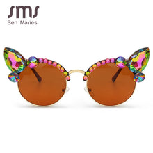 Load image into Gallery viewer, Vintage Diamond Sunglasses Women  Brand Cat Eye Sunglasses Pink Blue Crystal Punk Sun Glasses Men Shades UV400 okulary