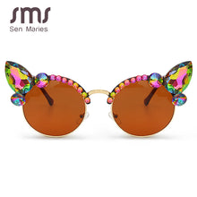 Load image into Gallery viewer, Vintage Diamond Sunglasses Women  Brand Cat Eye Sunglasses Pink Blue Crystal Punk Sun Glasses Men Shades UV400 okulary