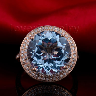 Vintage Fancy! Solid 14K Rose Gold 8.76Ct Diamond Natural Blue Topaz Wedding Ring