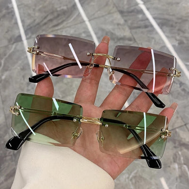 Vintage 2023 Sunglasses Rimless Frameless Rectangle Shades Gradient UV400 Summer Traveling Sun Glasses for Women