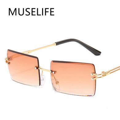 Vintage 2023 Sunglasses Rimless Frameless Rectangle Shades Gradient UV400 Summer Traveling Sun Glasses For Women