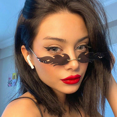 Vintage Rimless Sunglasses Women Brand Designer Fire Flame Metal Sun Glasses Retro Mirror Small Shades Oculos De Sol
