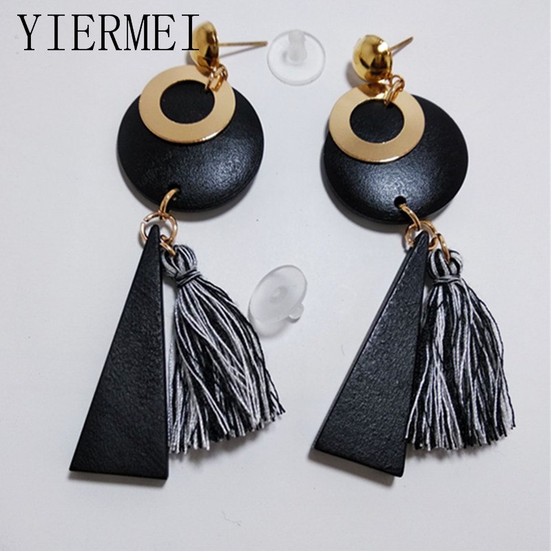 Vintage Geometric Alloy Fringe Long Earrings 2018 Fashion Bohemian Earrings Female Perforated Wood Exquisite Round Earrings