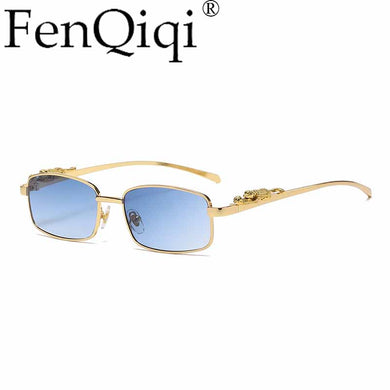 Vintage Gold Frame Sunglasses With Leopard Decoration Brand Designer 2023 Alloy Small Rectangle Mens Sunglasses