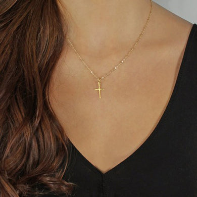 Vintage Gold Silver Small Jesus Christ Cross Pendant Necklace Lady Female Tiny Cross Faith Choker Necklace Clavicle Neck Chain