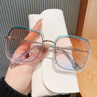 Vintage Gradient Color Frame Green Clear Sunglasses For Women 2023 Oversized Alloy Elegant Sun Glasses Female Shades