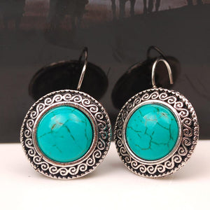 Vintage Green Stone Earrings Tibetan Silver Earrings Ear Cuff boucle d'oreille Women Gift For Valentine's Day