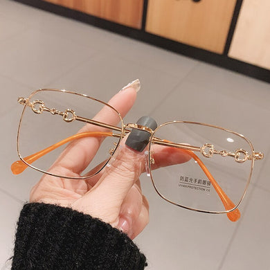 Vintage Hollow Gold Clear Glasses Frame For Women Anti-blue Light Square Computer Eyeglasses Female Myopia Shades