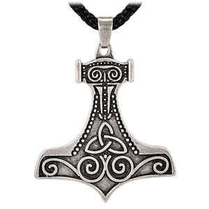 Vintage Jewelry Thor's Hammer Knot Mjolnir Pewter Pendant Necklace Viking Jewelry