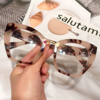 Vintage Leopard Print Oversized Square Anti-blue Light Eyeglasses For Women Rivet Computer Cat Eye Glasses Frame