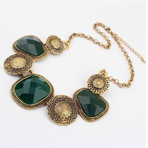 Vintage Luxury Palace Statement Necklaces Retro Rhinestone Geometric Big Gem Necklaces & Pendants Jewelry For Women Gift Party