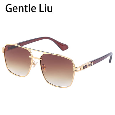 Vintage Men Metal Frame Square Sunglasses  Brand Designer Sun Glasses Women Large Retro Double Beam Eyeglass UV400