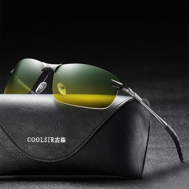 Vintage Metal Day Night Vision Men Sun Glasses Classic Square Polarized Sunglasses for Male  Driving Eyewear UV400