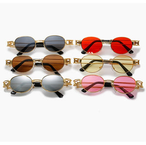 Vintage Metal Small Frame Oval Sunglasses Women Retro Punk Style  Gold Pink Sun Glasses Men UV400 Steampunk Goggles Oculos
