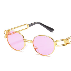 Vintage Metal Small Frame Oval Sunglasses Women Retro Punk Style  Gold Pink Sun Glasses Men UV400 Steampunk Goggles Oculos