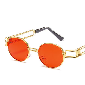 Vintage Metal Small Frame Oval Sunglasses Women Retro Punk Style  Gold Pink Sun Glasses Men UV400 Steampunk Goggles Oculos