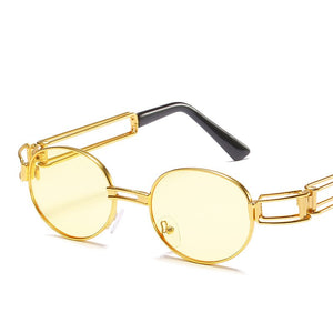 Vintage Metal Small Frame Oval Sunglasses Women Retro Punk Style  Gold Pink Sun Glasses Men UV400 Steampunk Goggles Oculos