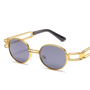 Vintage Metal Small Frame Oval Sunglasses Women Retro Punk Style  Gold Pink Sun Glasses Men UV400 Steampunk Goggles Oculos
