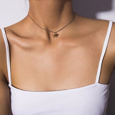 Vintage Metallic Gold Chain Butterfly Pendant Necklace Butterfly Pendant Women Ladies Necklace Jewelry for Valentine's Day Gifts