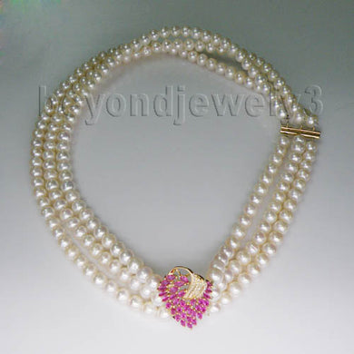 Vintage Necklaces!18Kt Yellow Gold Diamond Pink Ruby Natural Pearl Necklaces For Women E00153A