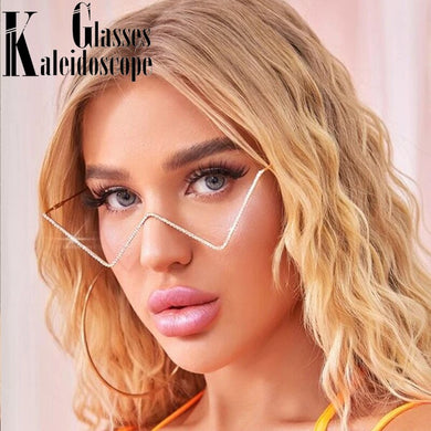 Vintage No Lens Half Metal Glasses Frame Women 2022 Trending Diamond Decoration Sun Glasses Laides Unique Eyewear Spectacles