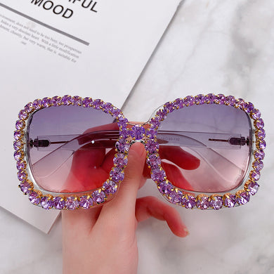 Vintage Oversized Square Colorful Diamond Sunglasses Women  Brand Crystal Sun Glasses Rhinestone Shades UV400