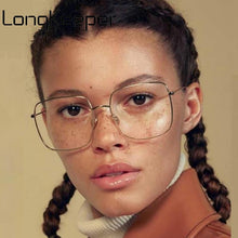Load image into Gallery viewer, Vintage Oversized Square Glasses Frame Women Men Stylish Metal Clear Lens Eyeglasses Ladies Black Gold Silver Optical Spectacles