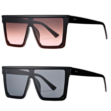 Vintage Oversized Square Sunglasses for Women Men, Flat Top Shades Eyewear 2 Pack