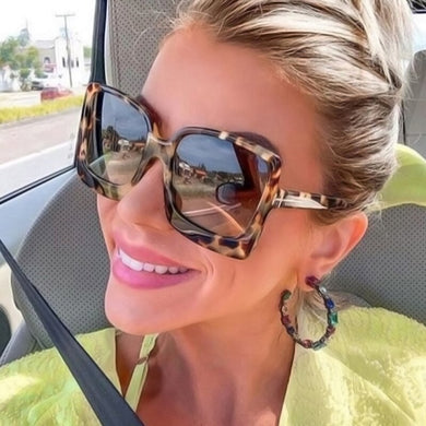 Vintage Oversized Sunglasses Women  Brand Square Sun Glasses Female Retro Leopard Designer Gradient Oculos De Sol