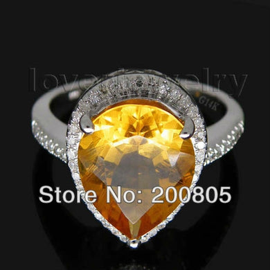 Vintage Pear 10x12mm 14kt White Gold Diamond Yellow Citrine Ring SR0010