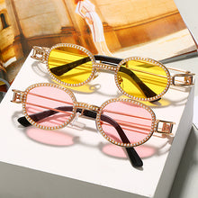 Load image into Gallery viewer, Vintage Pearl Diamond Steampunk Sunglasses Women Small Round Rhinestone Sunglasses Classic Glasses Men Clear Lens Black Shades