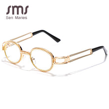 Load image into Gallery viewer, Vintage Pearl Diamond Steampunk Sunglasses Women Small Round Rhinestone Sunglasses Classic Glasses Men Clear Lens Black Shades