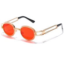 Load image into Gallery viewer, Vintage Pearl Diamond Steampunk Sunglasses Women Small Round Rhinestone Sunglasses Classic Glasses Men Clear Lens Black Shades
