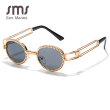 Load image into Gallery viewer, Vintage Pearl Diamond Steampunk Sunglasses Women Small Round Rhinestone Sunglasses Classic Glasses Men Clear Lens Black Shades