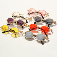 Load image into Gallery viewer, Vintage Pearl Diamond Steampunk Sunglasses Women Small Round Rhinestone Sunglasses Classic Glasses Men Clear Lens Black Shades