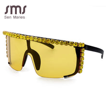 Load image into Gallery viewer, Vintage Pilot Diamond Sunglasses Women Men   Mirror Pink Rhinestone Goggle Sun Glasses For Lady Half Frame Shades UV400