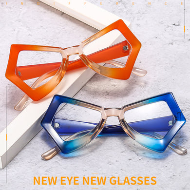 Vintage Polygon Butterfly Cat Eye Anti-blue Light Eyeglasses For Women Rainbow Computer Glasses Frame Lady Shades