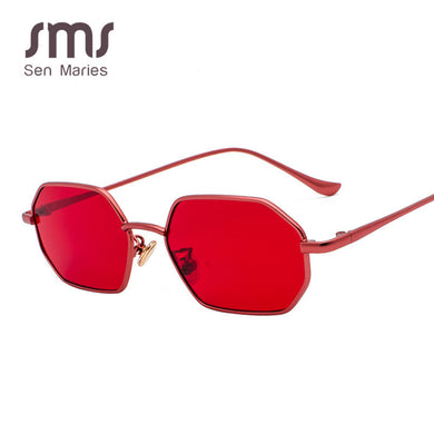 Vintage Polygon Square Sunglasses Women Small Red Metal Sun Glasses Brand Designer Glasses Lady Oculos De Sol Gafas