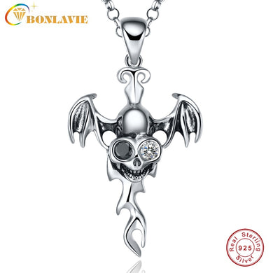 Vintage Punk Crystal Choker Necklace Skull Style Vampire 925 Sterling Silver Jewellery for Men with Black Spinel 16/18 inch