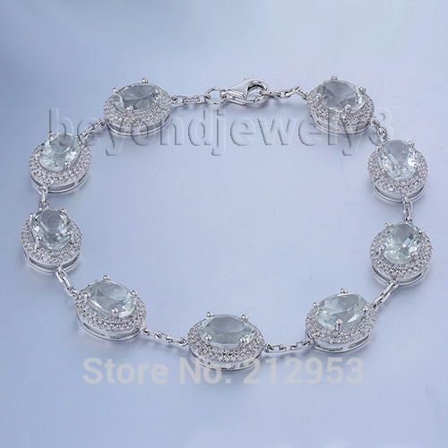Vintage Real Diamond Oval 6x8mm 14kt White Gold Natural Green Amethyst Bracelet , Gemstone Bracelet Jewelry