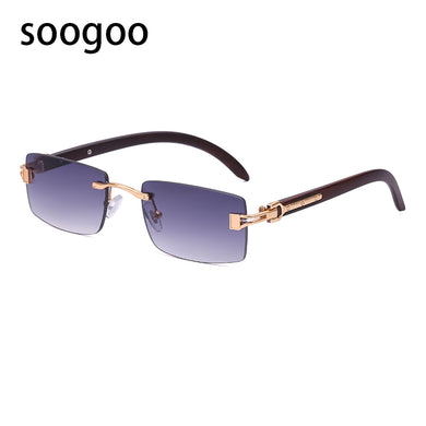 Vintage Rectangle Rimless Sunglasses Men 2023  Brand Designer Frameless Sun Glasses For Male Square Eyewear UV400