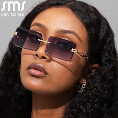 Vintage Rectangle Sunglasses Women Brand Designer Rectangular Sun Glasses Men UV400 Driving Shades Retro Frameless Eyewear