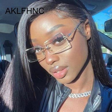 Occhiali da sole rettangolari vintage da donna Designer di marca Occhiali da sole a specchio senza montatura Retro piccola cornice sfumata Oculos De Sol Feminino 