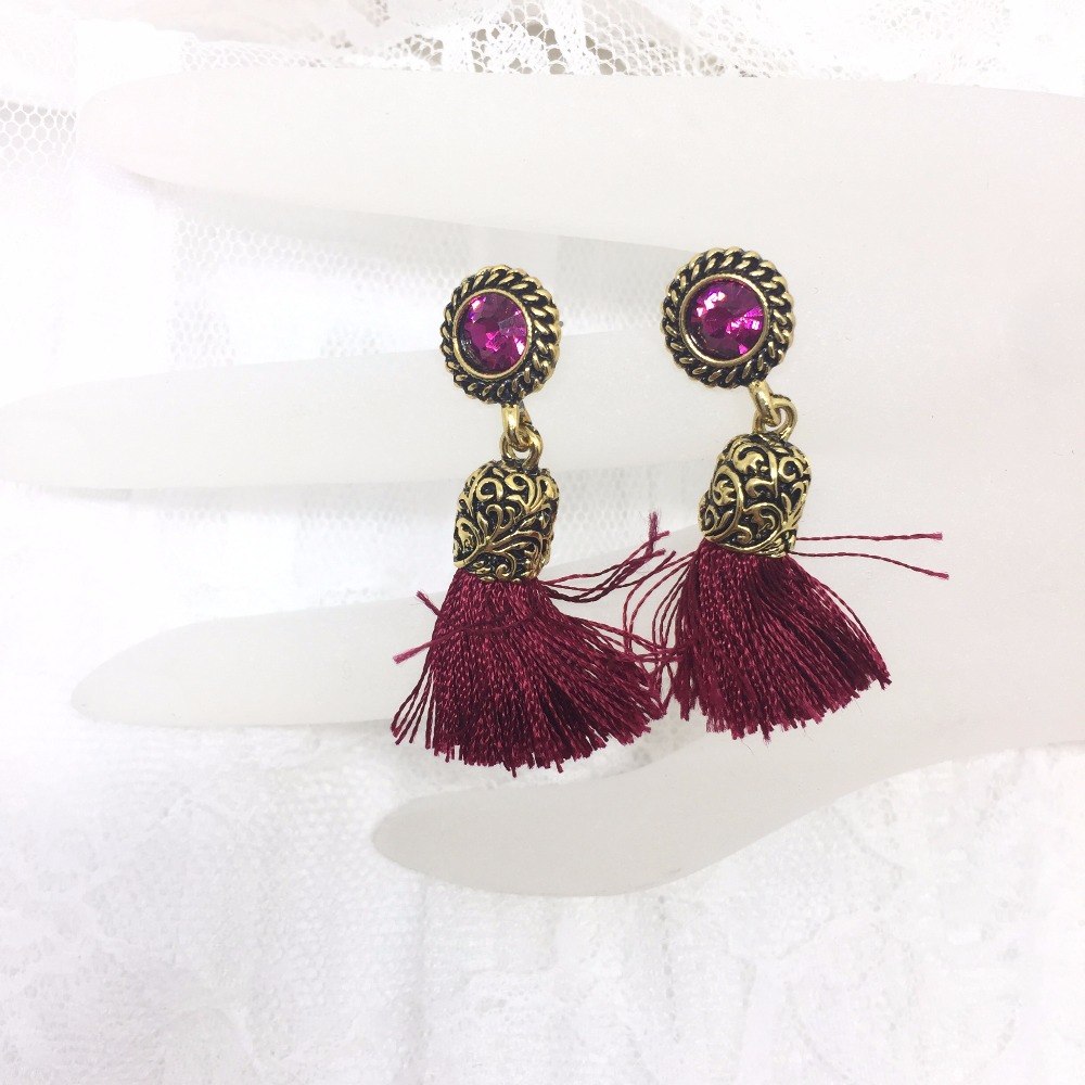 Vintage Red Tassel Earrings Rhinestone Drop Earrings Jewelry Wholesale Dangling Statement Earrings Women Jewelry