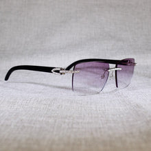 Load image into Gallery viewer, Vintage Rhinestone Black White Buffalo Horn Rimless Sunglasses Men Wood Sun Glasses Metal Frame Shades for Summer Club Eyewear