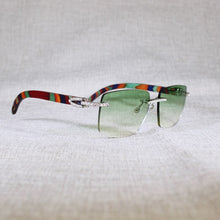 Load image into Gallery viewer, Vintage Rhinestone Black White Buffalo Horn Rimless Sunglasses Men Wood Sun Glasses Metal Frame Shades for Summer Club Eyewear