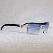 Load image into Gallery viewer, Vintage Rhinestone Black White Buffalo Horn Rimless Sunglasses Men Wood Sun Glasses Metal Frame Shades for Summer Club Eyewear