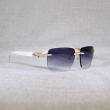 Load image into Gallery viewer, Vintage Rhinestone Black White Buffalo Horn Rimless Sunglasses Men Wood Sun Glasses Metal Frame Shades for Summer Club Eyewear
