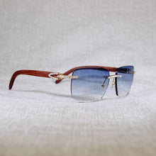 Load image into Gallery viewer, Vintage Rhinestone Black White Buffalo Horn Rimless Sunglasses Men Wood Sun Glasses Metal Frame Shades for Summer Club Eyewear